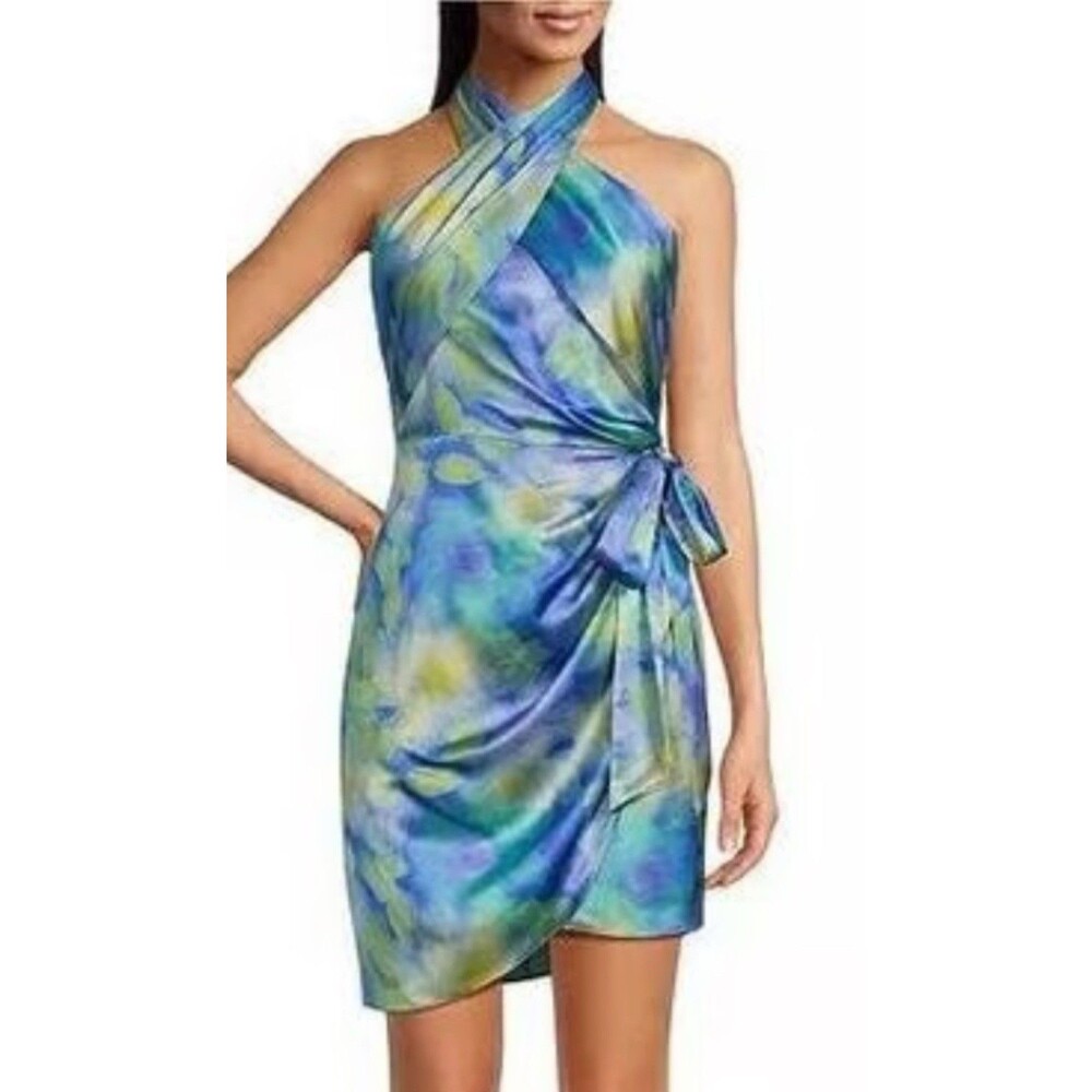 Belle by Badgley Mischka dress Lexi Halter Twist Front Wrap size 8 mini $199